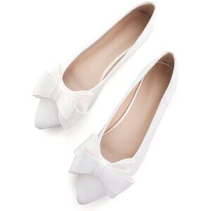 In Tangnest Flat Shoes Women White Suede Fashion Bowknot Comfort Pointed Shoes